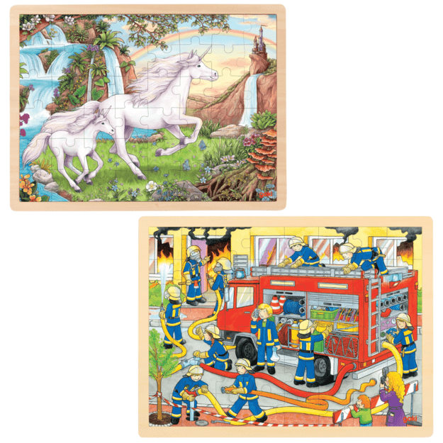 GOKI - Unicorn & Firefighting, Puzzle - 2 x 48 pieces (1240290/1240292)