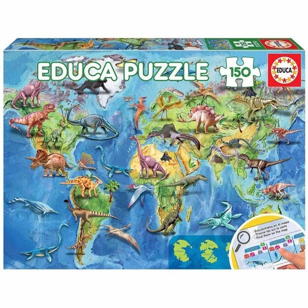 Educa - 150 pcs - Dinosaurs World Map Puzzle (80-18997)