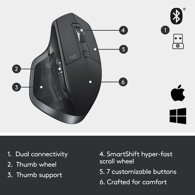 Logitech - MX Master 2S Bluetooth Edition Wireless Mouse - GRAPHITE