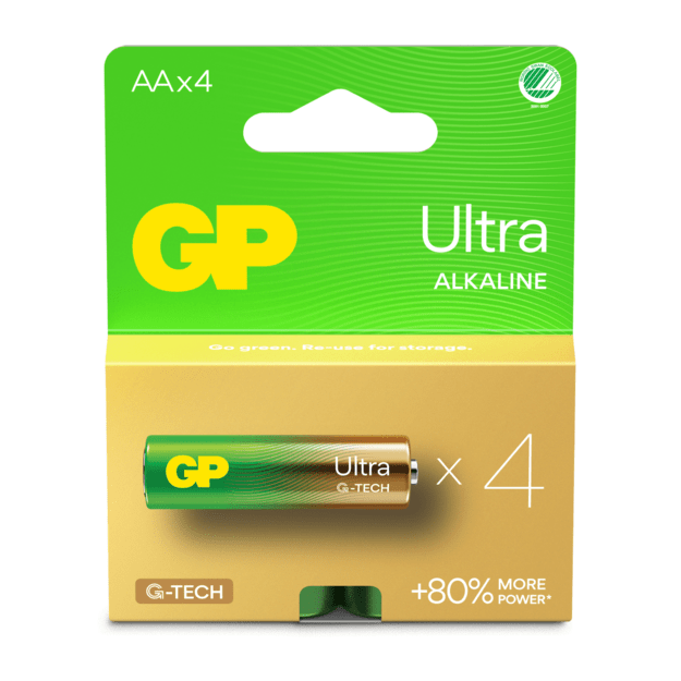 GP - Ultra Alkaline AA Batteries, 15AU/LR6, 1.5V, 4-Pack