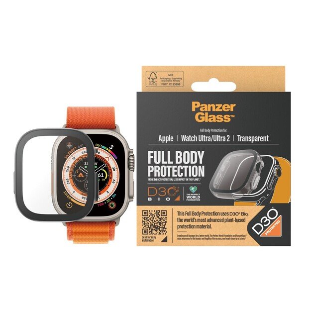 PanzerGlass - Screen Protector med D3O Full Body Apple Watch Ultra - 49mm - Transparent