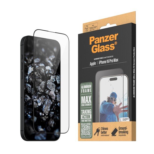 PanzerGlass - Screen Protection - iPhone 16 Pro Max - Aluminium Frame - Ultra Wide Fit