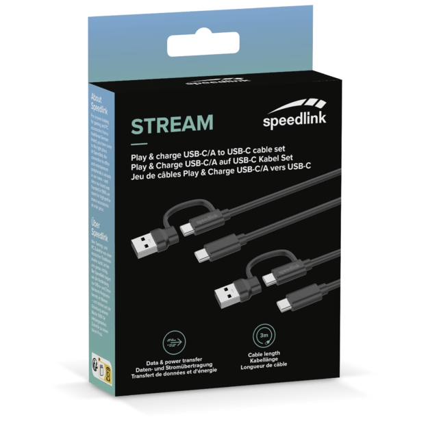 Speedlink - STREAM Play & Charge USB-C/A to USB-C Cable Set, black