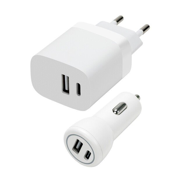 Speedlink - Wall & Car Charger Set USB-A & USB-C 15W, white