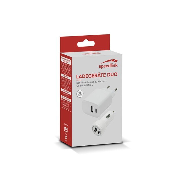 Speedlink - Wall & Car Charger Set USB-A & USB-C 15W, white