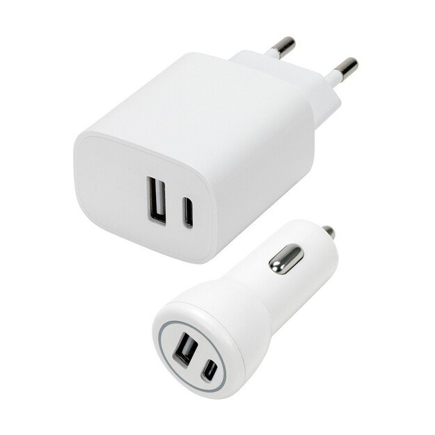 Speedlink - Wall & Car Charger Set USB-A & USB-C 15W, white