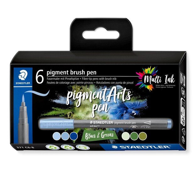 Staedtler - Brush Pen Pigment Blue/green 6 pcs assorted (371C6-8)