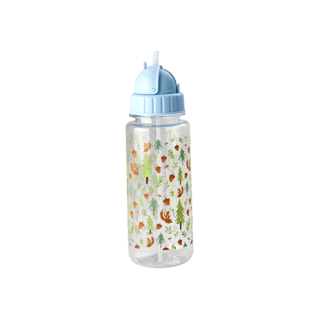 Rice - Plastic Kids Drinking Bottle with Happy Forest Print - Blue - 500 ml