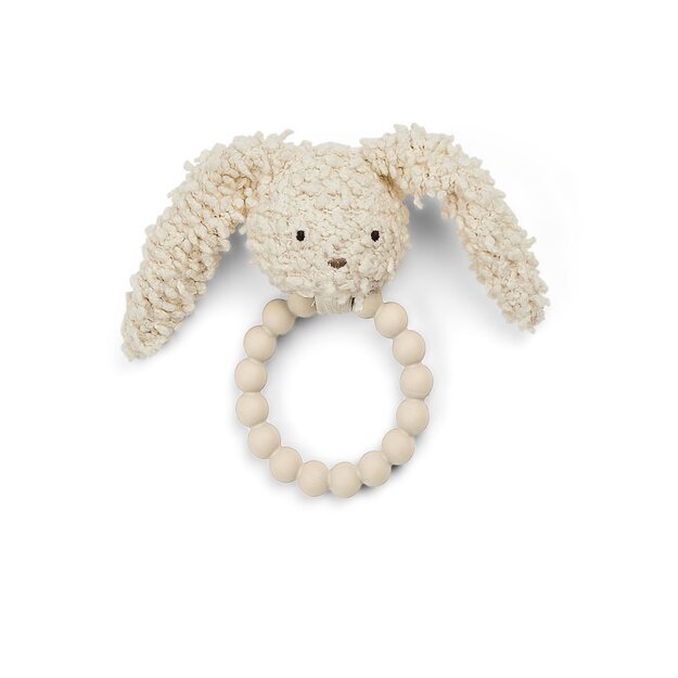 Smallstuff - Rattle Silicone Ring, Rabbit, Off. White Bouclé