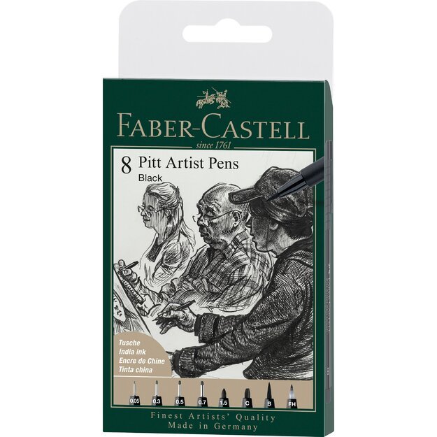 Faber-Castell - Pitt Artist Pen India ink pen, wallet of 8, black (167158)