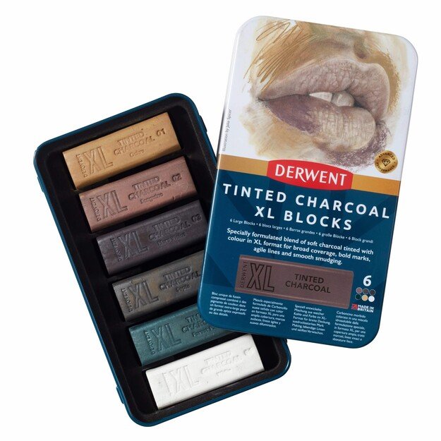 Derwent - Tinted Charcoal Xl Blocks Tin Of 6 (601057)