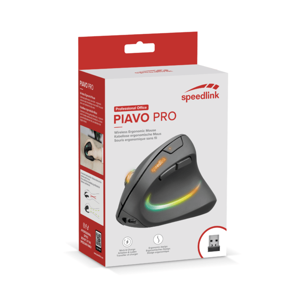 Speedlink - PIAVO PRO Illuminated Rechargeable Vertical Ergonomic Mouse - wireless, rubber-black