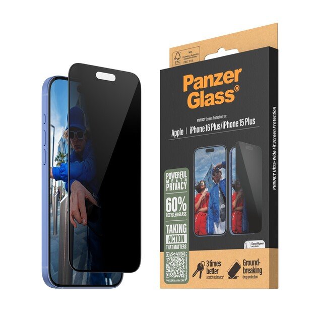 PanzerGlass - Screen Protection Privacy - iPhone 16 Plus - Ultra Wide Fit