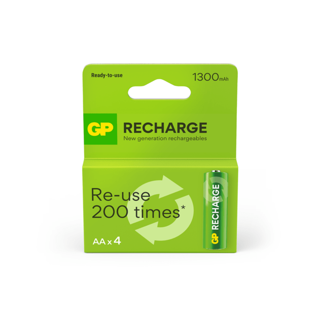 GP - Recharge Rechargeable Battery, Size AA, 1300 mAh, 4-pack