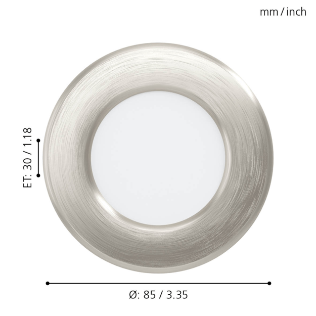 EGLO - FUEVA 5 RECESSED \\u00d886 2.7W 330LM - Brushed Steel - 86mm diameter, 26mm height