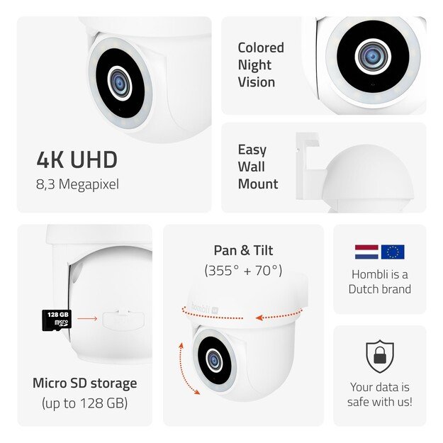 Hombli - Smart Pan & Tilt Cam 4K, White