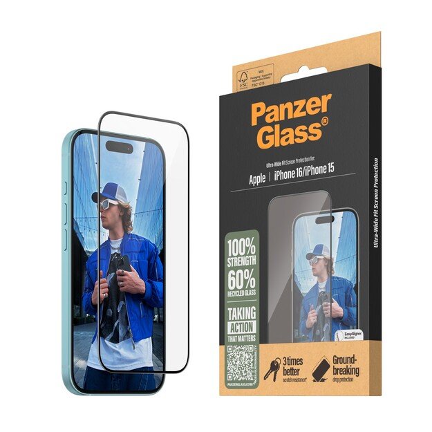 PanzerGlass - Screen Protection - iPhone 16 - Ultra Wide Fit