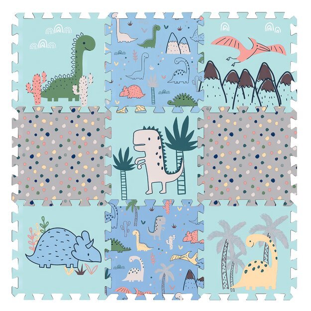 Magni - Floor puzzle with dino, 9 foam tiles - (5637)