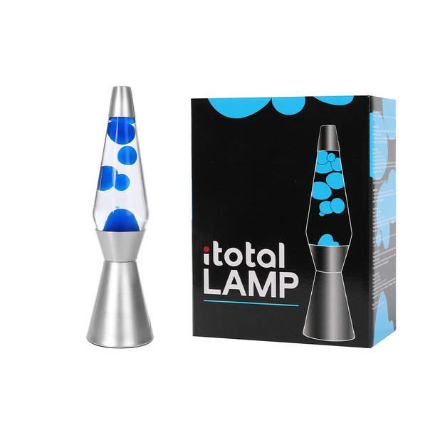 iTotal - Lava Lamp with Silver Base, See-through Liquid and Blue Wax - Blue - 36 cm (1270394)