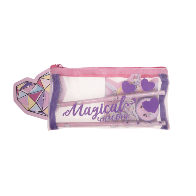 Unicorn Gems - Filled mesh pencil pouch w/station (092308156)
