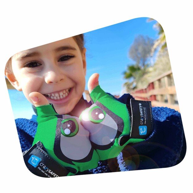 Crazy Safety - Kids bike gloves with reflective eyes and padded palms - Green - Size S