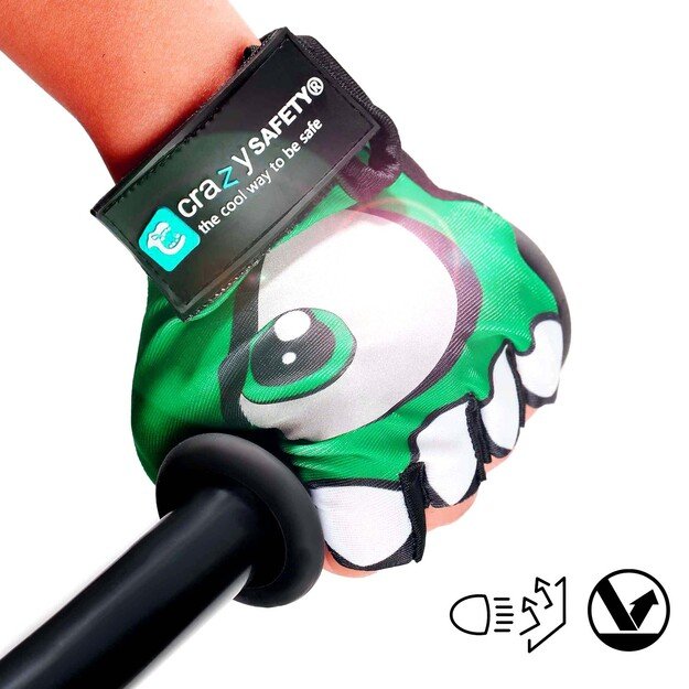 Crazy Safety - Kids bike gloves with reflective eyes and padded palms - Green - Size S