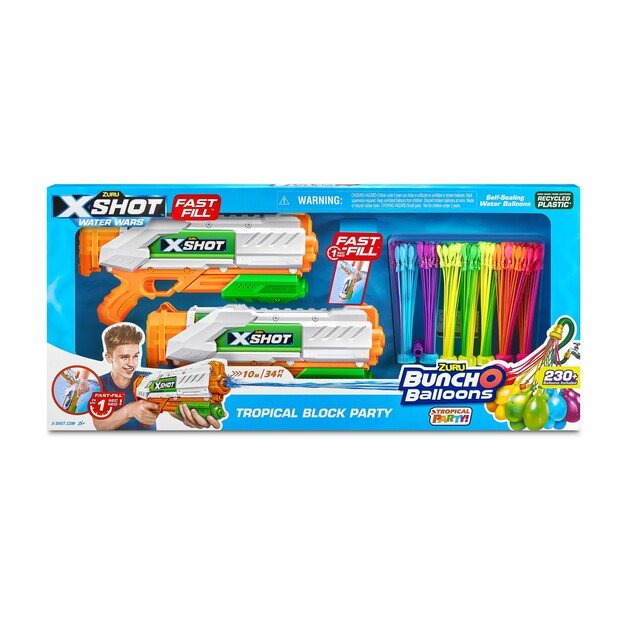 X-Shot Water - Mixed, Standard Fast Fill Block Party, 2X Fast-Fill, 7X Standard Bunch O Balloons (56499)