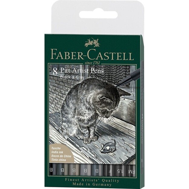 Faber-Castell - Pitt Artist Pen Brush India ink Grey & Black 8ct (167171)