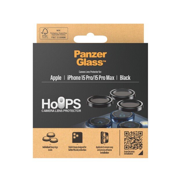 PanzerGlass -  Hoops Camera Lens Protector iPhone 15 Pro - 15 Pro Max - Black Metal