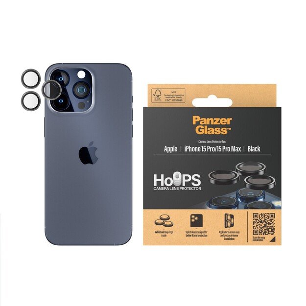 PanzerGlass -  Hoops Camera Lens Protector iPhone 15 Pro - 15 Pro Max - Black Metal