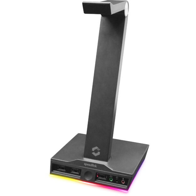 Speedlink - EXCELLO Illuminated Headset Stand, 3-Port USB 2.0 Hub, integrated Soundcard, black