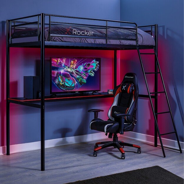 Xrocker Hq High Sleeper Gaming Bed With Desk - Black And Red