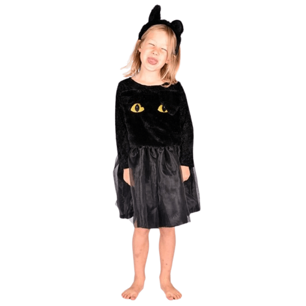 Den Goda Fen - Black Cat dress w. Head Piece (98-104 cm) (F77010)