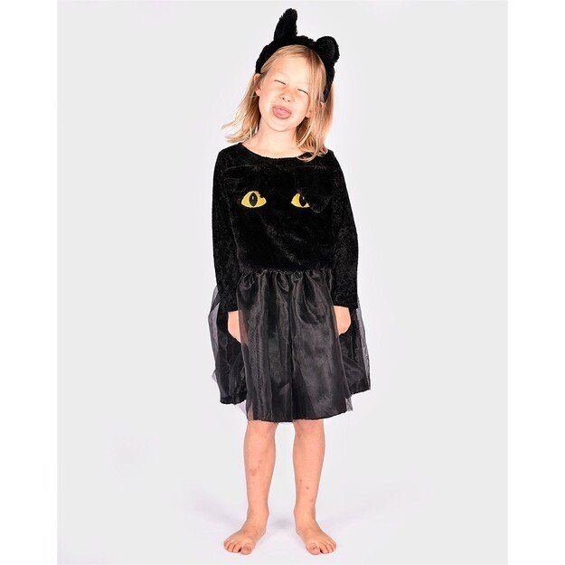 Den Goda Fen - Black Cat dress w. Head Piece (98-104 cm) (F77010)