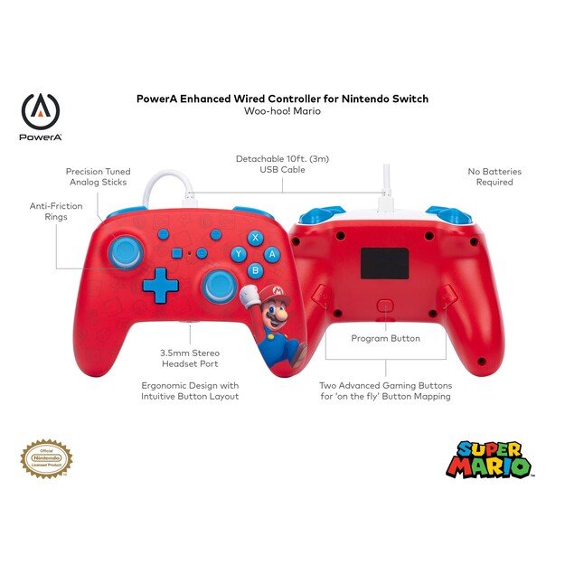 PowerA NSW ENH Wired Controller - WOO HOO MARIO /Nintendo Switch