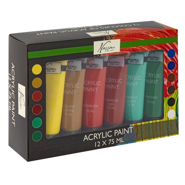 Nassau - Arcylic Paint Basic Colours 12x75 ml - (K-AR0752/GE)