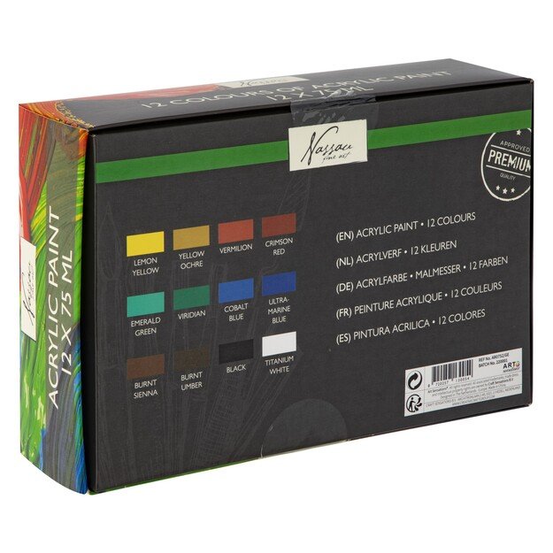 Nassau - Arcylic Paint Basic Colours 12x75 ml - (K-AR0752/GE)