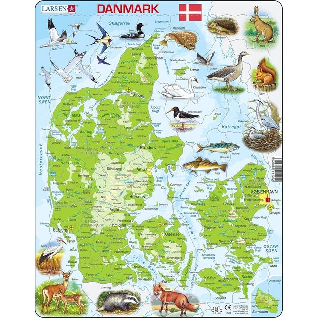 Larsen Puzzle - Denmark with Animals (66 pcs) (K78)