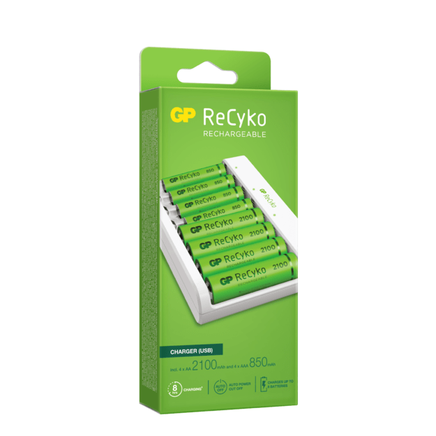 GP - ReCyko Battery Charger USB E811 incl. 4x AA 2100 mAh + 4 x AAA 850 mAh Batteries