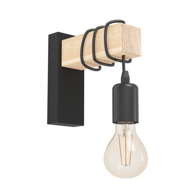 EGLO TOWNSHEND wall lamp in black and FSC-approved wood