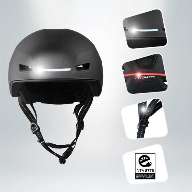 Crazy Safety - E-Bike Helmet for Adults - Black - M/L (55-61cm)