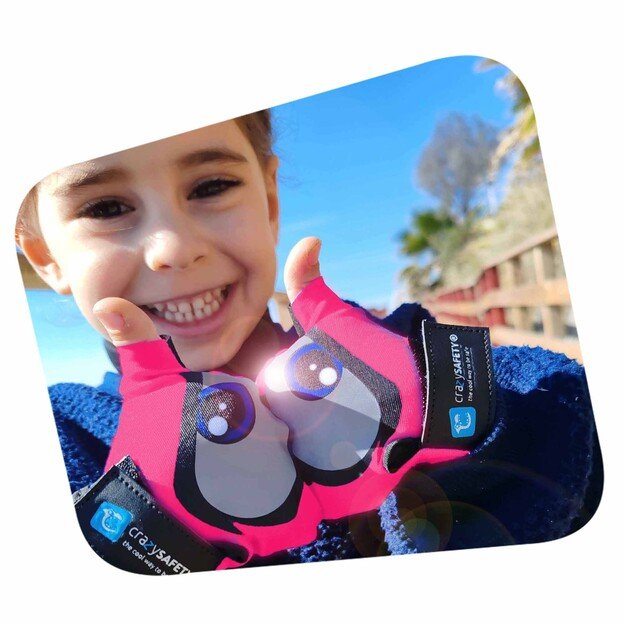 Crazy Safety - Pink kids bike gloves with reflective eyes, padded palms - Pink - Size S