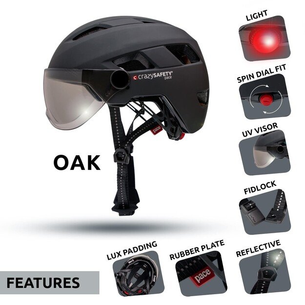 Crazy Safety - Oak Bicycle Helmet - Black (55cm to 61cm) (360101-10)