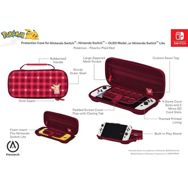 PowerA Protection Case Nintendo Switch - Pikachu Plaid - (Switch/OLED/Lite)