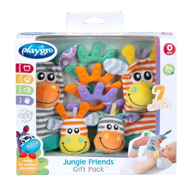 Playgro - Wrist Rattle and Foot Fingers - Jungle Friends Gift Pack (10188405)