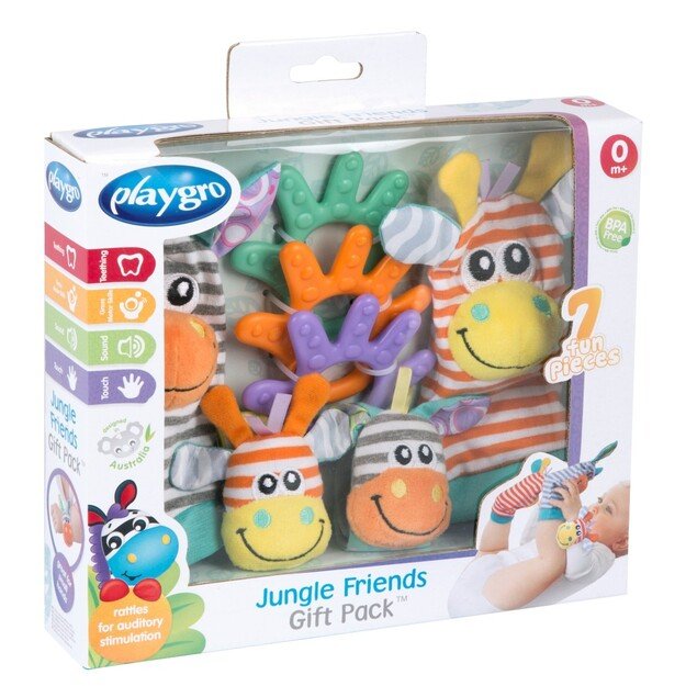 Playgro - Wrist Rattle and Foot Fingers - Jungle Friends Gift Pack (10188405)