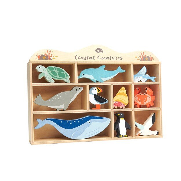 Tender Leaf - Display Shelf with 10 Wooden Animals - Ocean - (TL8479)