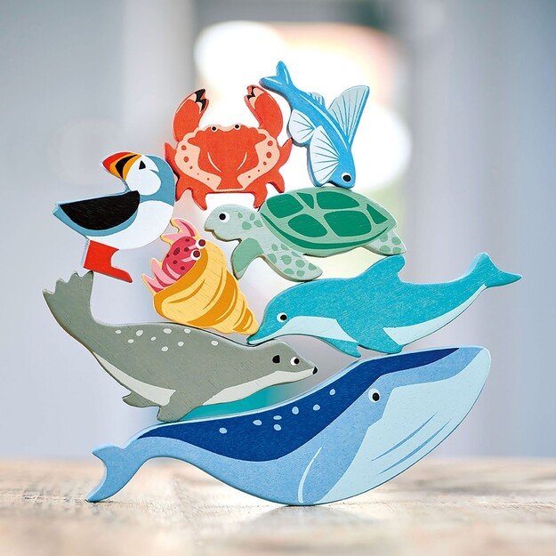 Tender Leaf - Display Shelf with 10 Wooden Animals - Ocean - (TL8479)