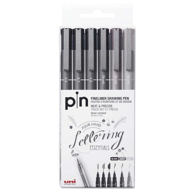 Uni - Fineliner, Hard Lettering Set (6 pcs) (401236)