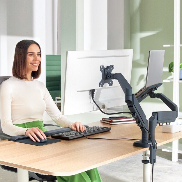 Leitz - Ergo Monitor arm space-saving dual with laptop arm - Dark grey